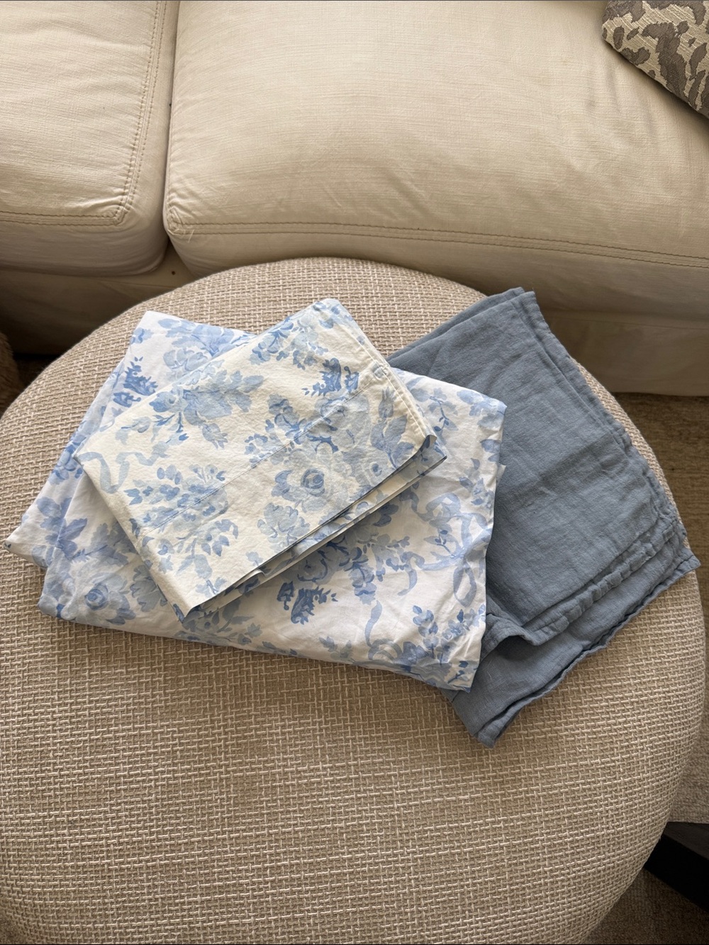 Pottery barn teen LoveShackFancy Blue Floral twin top sheet, sham, + euro
